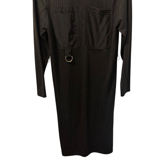 Zara Basic Black Pinstripe Long Sleeve Dress With Pockets Sz S Dress - Picture 3 of 12